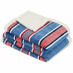 Cheapest ✔️ Nautica Center Coast Stripe Ultra Soft Plush Throw Home Blankets & Throws ✔️