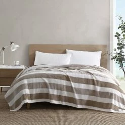 Buy 🤩 Nautica Awning Stripe Ultra Soft Plush Fleece-Blanket Home Blankets & Throws 😀