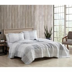 Discount 🔔 Nautica Boulder Plaid 3Pc Grey Quilt Set Home Comforters & Quilts 💯